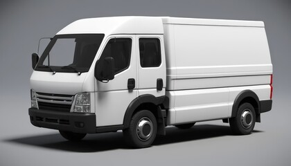 A white delivery truck stands in a neutral setting, highlighting logistics and transportation, suitable for companies in freight, shipping, and delivery services in marketing contexts. 