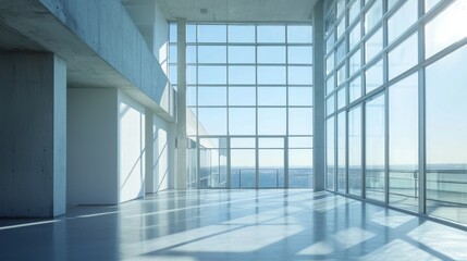Obraz premium Modern Bright Open Space with Large Windows and Concrete Elements
