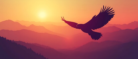 Eagle Wildlife Elegant Soaring Eagle Silhouette - Gradient Sky Vector Art 
