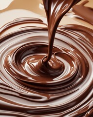 Rich milk chocolate flowing in beautiful swirling patterns design