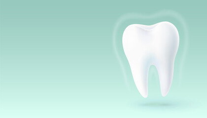 Tooth white, 3D illustration of a tooth on a light background. Vector illustration