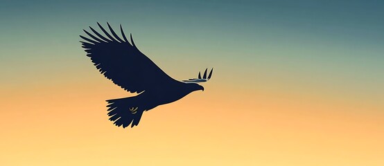 Fototapeta premium Eagle Wildlife Elegant Soaring Eagle Silhouette - Gradient Sky Vector Art 