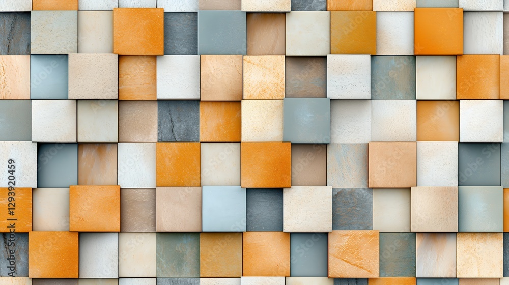 Aufkleber abstract geometric cube pattern with orange gray and beige tones full frame texture