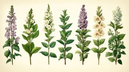 Botanical Illustration of Flowering Plants