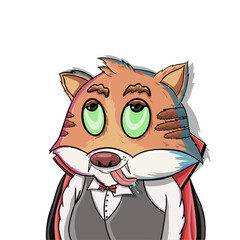 Funny Cartoon Cat Dressed as a Vampire in a Humorous Style