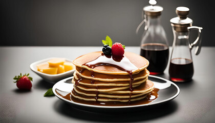 Delicious Pancakes with Syrup and Berries