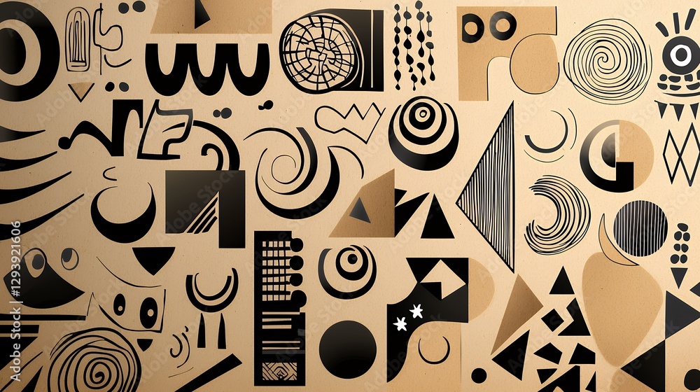 Poster abstract geometric shapes on textured tan background graphic design pattern
