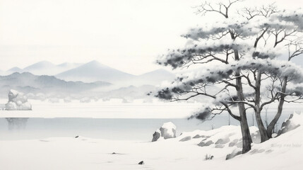 fields and mountains covered with snow	
