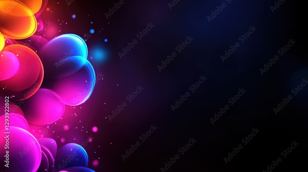 Poster a colorful background with a black border. the background is filled with many different colored circ