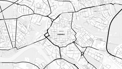 Minimalist Hanau Street Map with Labels and Neighborhoods