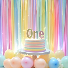 Pastel rainbow first birthday cake
