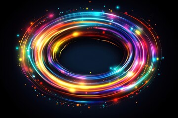 Luminous Abstract Oval Portal with Vibrant Rainbow Light Trails on Dark Background for Creative Designs and Visual Effects