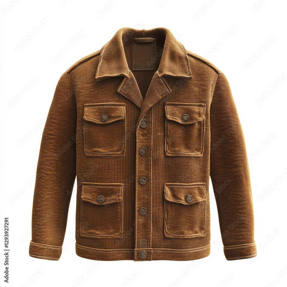 Poster 3d icon of isolated corduroy jacket in rustic brown color