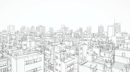 Fototapeta premium Detailed Line Art Illustration of Urban Cityscape Background