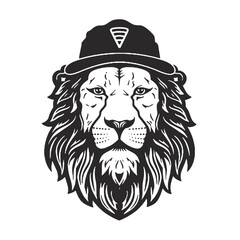 Obraz premium vector illustration of a lion with a hat