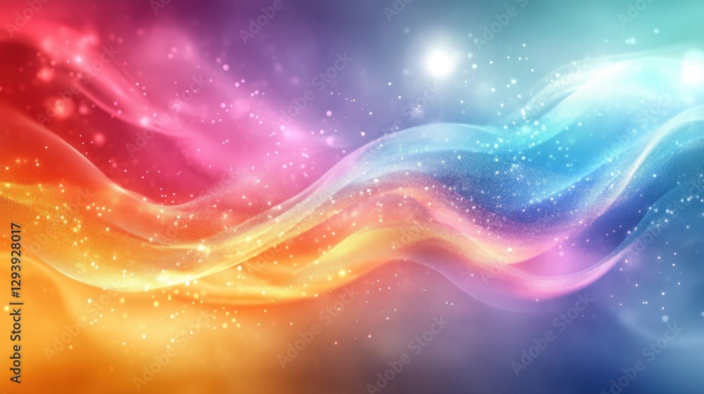 Poster vibrant abstract flow of colors with sparkling light effects creating a dreamy and magical atmospher