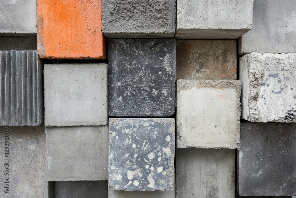 Poster stacked concrete blocks creating a textured wall.