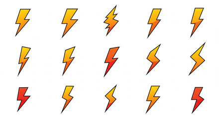 Collection of Yellow Orange and Red Lightning Bolt Icons