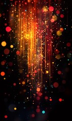 Obraz premium Abstract background with colorful bokeh lights and golden lines falling on a black background, creating a festive and magical atmosphere