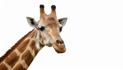 Fototapeta premium Standing Giraffe in Serene Savannah Majestic Beauty in Black and White, Gazing with Intense Curiosity against the Backdrop of Sunlit Plains at Dawn.