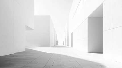 Obraz premium Minimalist White Architecture with Soft Shadows in Urban Landscape