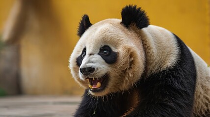 Naklejka premium Surprised Panda with Wide Eyes on Yellow Background