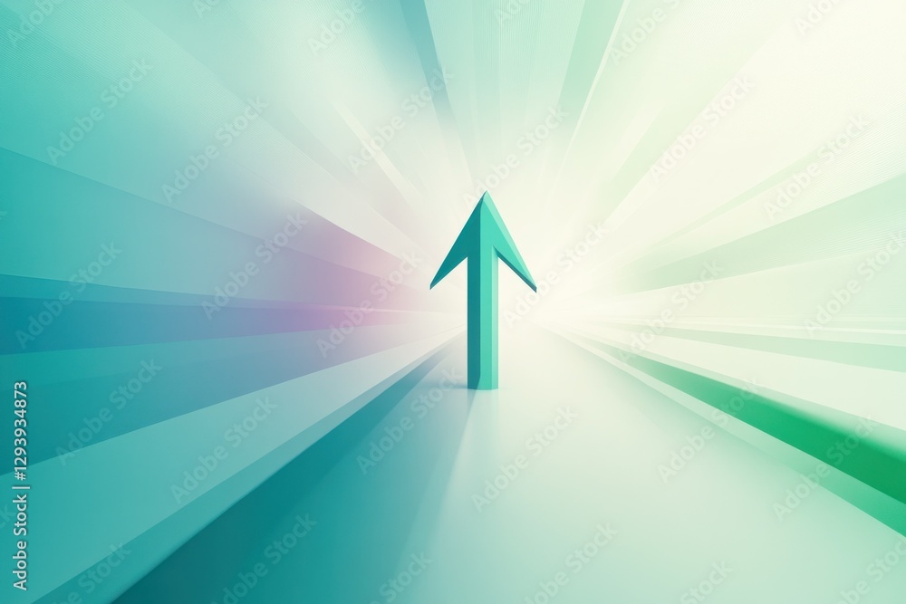 Poster direction arrow symbolizing growth and progress in soft green tones and abstract background