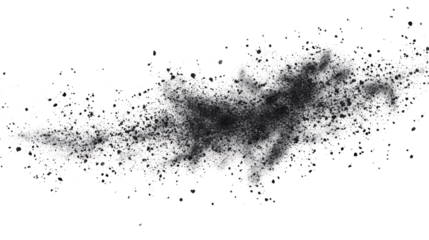 Black powder flying isolated on white background