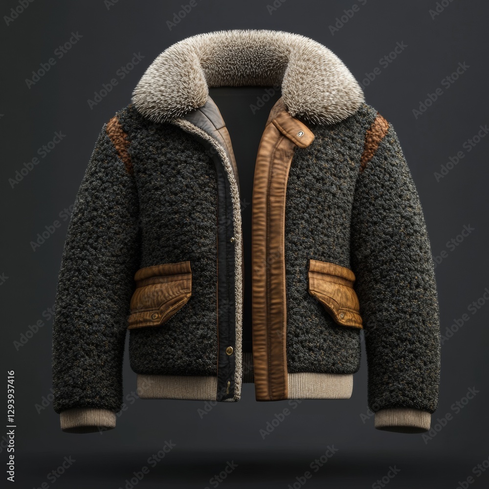Poster isolated 3d jacket icon with various textures on dark background