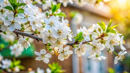 Obraz premium Fresh White Flower Perfume, Blooming Tree in Home Garden, Candid Photography