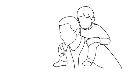 Obraz premium Father and Son Piggyback Ride, Line Art, Single Line Drawing, Family Love, Happy Moments, Childhood,