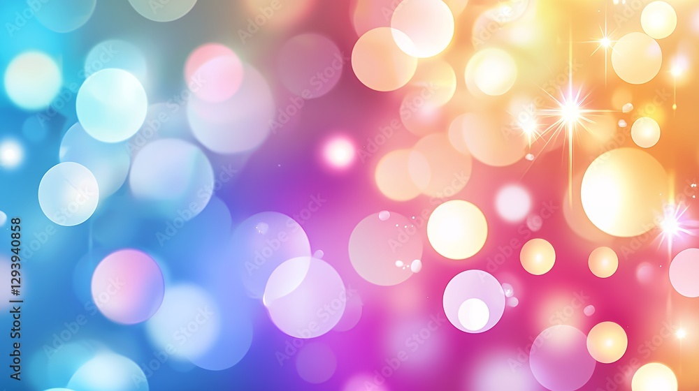 Poster abstract multicolored bokeh background with blurred circles and festive light effects