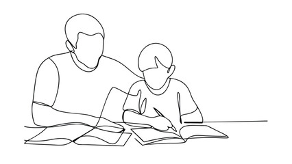 Father and Son Studying Together Homework Help, Education, Support, Learning