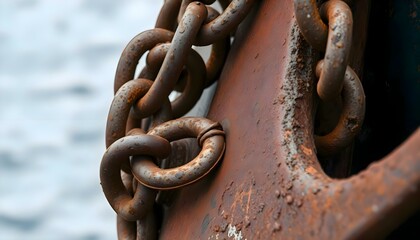 a rusted metal chain hanging from the side of a boat