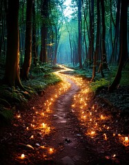 Obraz premium Tiny lights forming a glowing path through the 