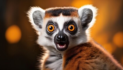 Fototapeta premium Stunned Madagascar Crested Lemur, Expressing Astonishment in the Heart of a Tropical Rainforest, Captured in a Moment of Natural Curiosity.