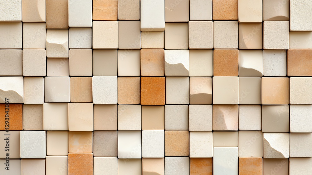 Poster abstract neutral toned block pattern with geometric depth and varied textures