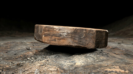 Desert rock platform, levitation, dark background, product display