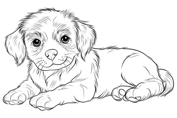Fototapeta premium Puppy Dog Lying Down Illustration Detailed Line Art Style