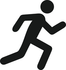 A black silhouette of a person in a running pose on a white background.