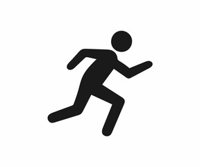 A clean, stylized black silhouette of a person in a dynamic running pose against a plain white background.