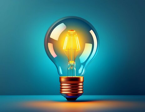 a glowing light bulb floating against a gradient blue background symbolizing innovation creativity and ideas in a minimalistic and modern design concept