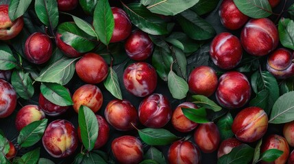 Juicy ripe plum among the green foliage.and a beautiful background.