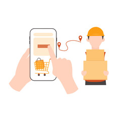 Online Shopping and Delivery Order Illustration. Shopping from Home with E-Commerse Illustration