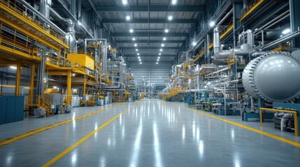 Fototapeta premium Pressure gauge in industrial oil refinery wide interior shot