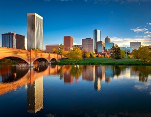 Fototapeta premium denver skyline with reflection in water