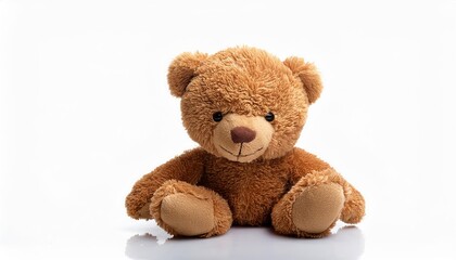 Adorable Plush Teddy Bear Strikingly Set Against a Pristine White Backdrop, Radiating Warmth and Childlike Whimsy in this Vibrant Image.