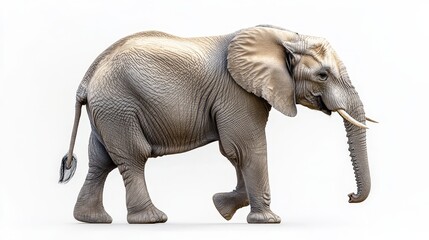 Obraz premium A meticulously crafted 3D render of a majestic elephant, elegantly positioned with its head turned to the right, revealing intricate layers and textures that capture its grandeur in stunning detail