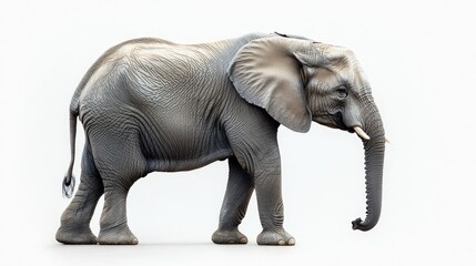 Obraz premium A captivating 3D-rendered elephant in shades of gray and white gracefully turns to the left, its body elegantly angling rightward, embodying serene strength in every curve