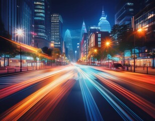 Naklejka premium city motion blurred street intersection background at night